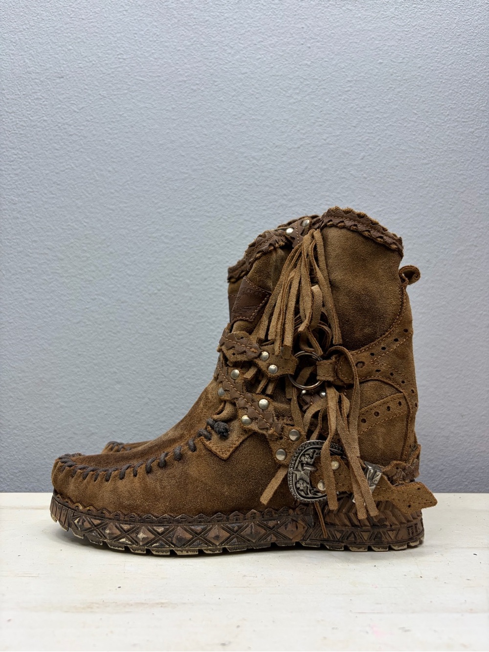 El Vaquero Arya Brown Suede Mocassin Boots Size 38